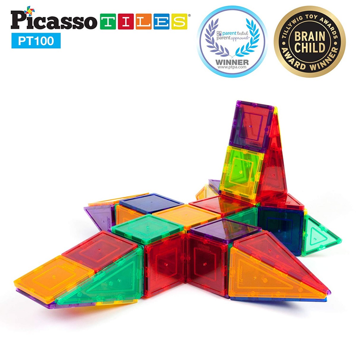 Inspirational PicassoTiles 100 piece set Magnet Building Tiles Clear 3D color Magnetic Building Tiles Educational and Recreational! Creativity beyond Imagination! Conventional